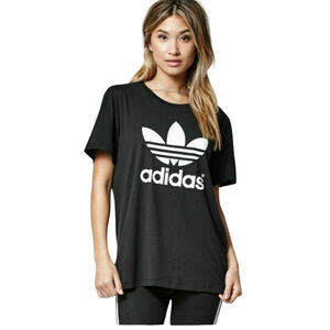 Adidas Trefoil Oversize Boyfriend T-Shirt Dress, M, Black